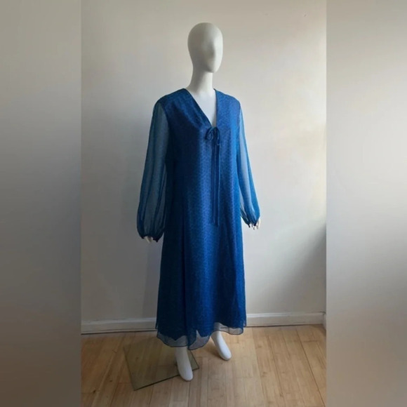 VTG Vintage ROBERT COURTNEY GENE ROYE Blue Designer Dress Size 18 - Picture 2 of 14